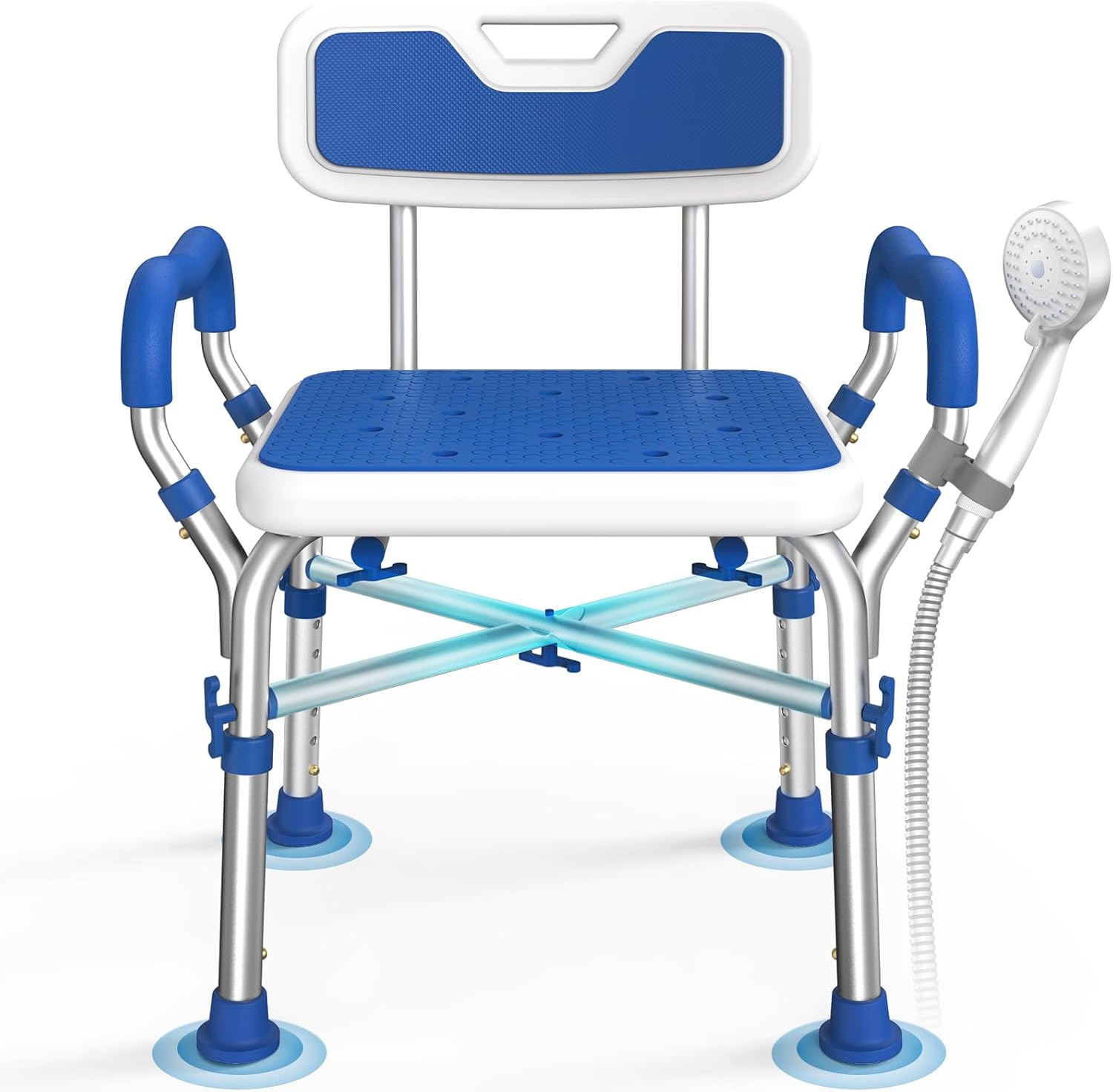 FSA/HSA Eligible Shower Chair for Inside Shower with Reinforced Crossing Bar, Heavy Duty Shower Seat 500lbs with Padded Arms and Back, Height Adjustable Shower Chair for Elderly and Disabled