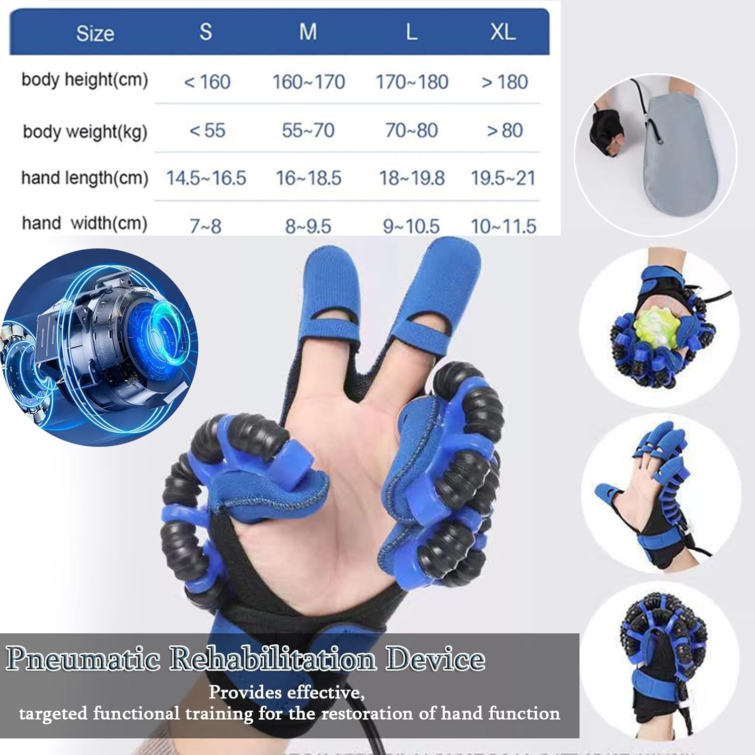 Rehabilitation Robot Gloves Stroke Recovery Aids Hemiplegia Finger Trainer Finger Splint Hand Exerciser for Postoperative Patients (Color : X-Large, Size : Right Hand)