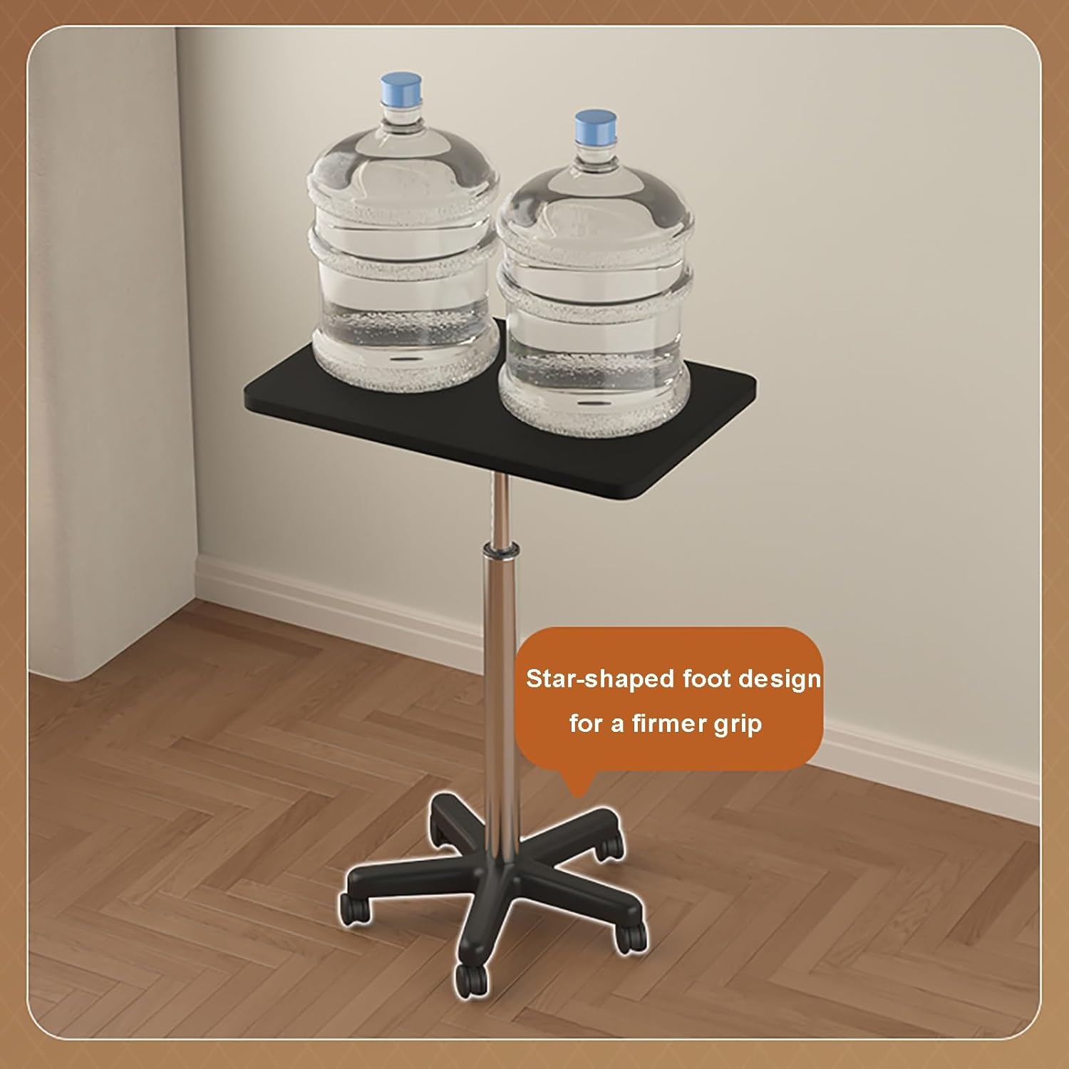 Adjustable Overbed Bedside Table with Wheels, 360° Rotation Pneumatic Mobile Standing Desk, Rolling Computer Cart Hospital Home Use(Black,109cm/42.9in)