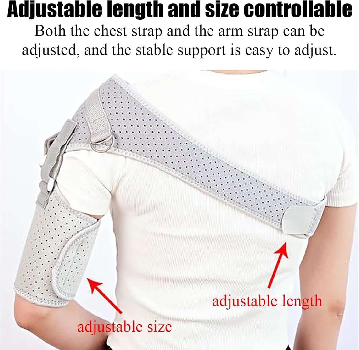 Shoulder Compression Wrap, Shoulder Brace, Shoulder Brace Strap with Removable Airbag, 3 Adjustable Pull Straps and User Friendly Breathable Fabric, for Dislocation, Chro,Grey