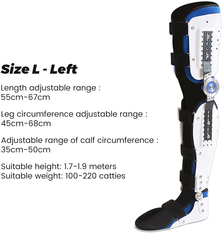 Knee Joint Fixed Brace Full Leg Brace Adjustable Knee Support Immobilizer Breathable Thigh Knee Ankle Foot Supports Orthosis Soft and Breathable Helps to Improve Balance Leg Stre,Left,L