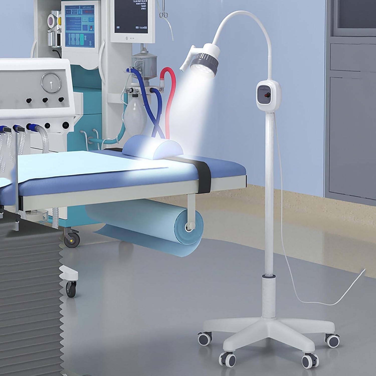 Gynecological Examination Light - Adjustable Surgical Floor Lamp with Stepless Dimming & Gooseneck, Mobile Exam Lamp for Outpatient Clinics & Medical Facilities