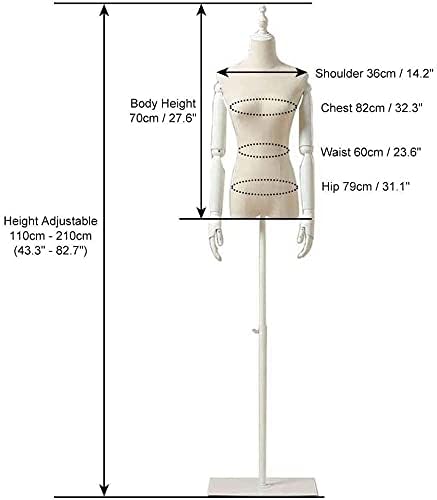 Mannequin Tailors Dummy Dressform Female Mannequin Beautiful Dummy, White Dress Form with Metal Stands and Flexible Arms, Adjustable Height Support Rod Dressform Mannequin (Square Base)
