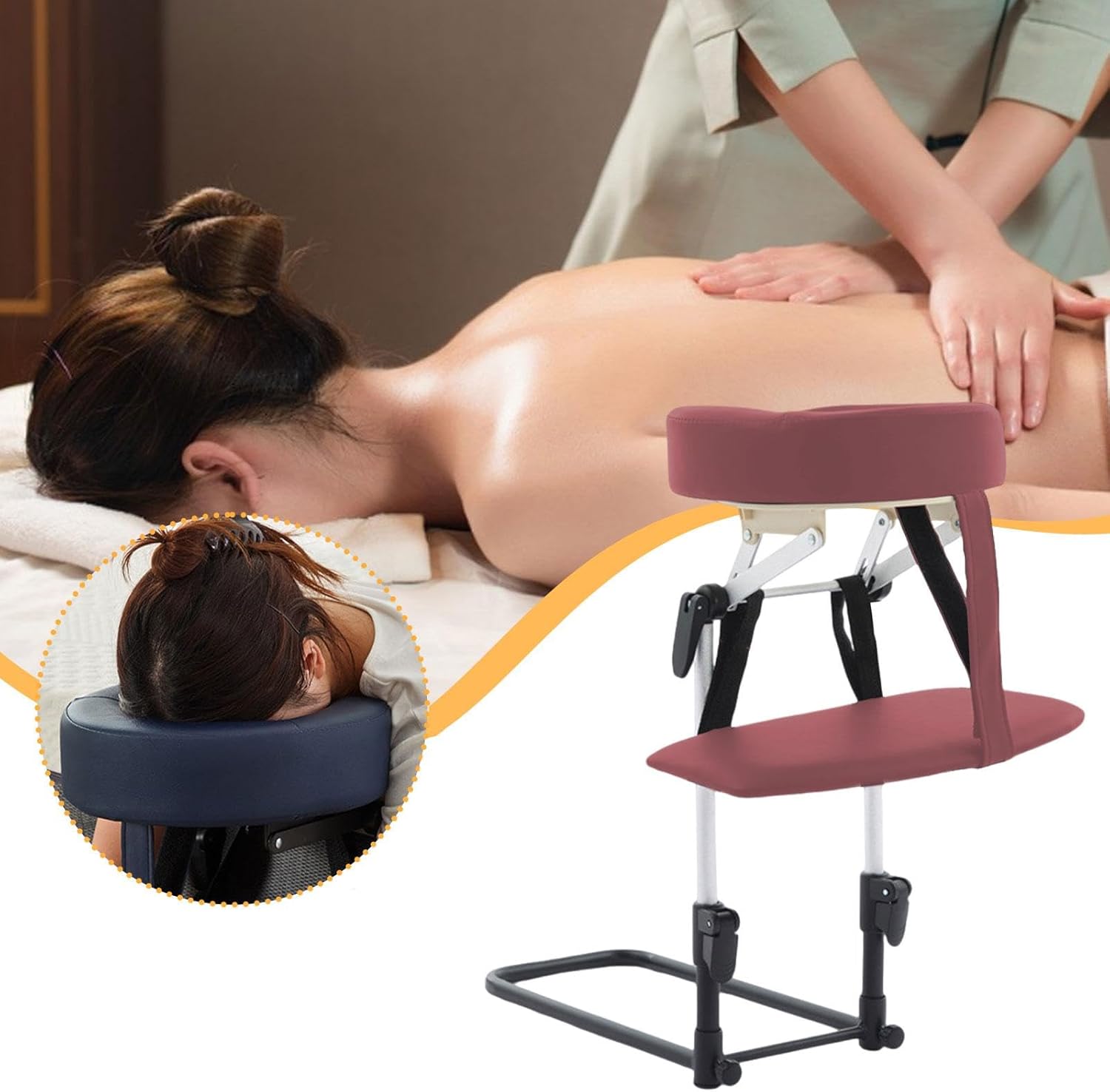 Home Mattress Top Massage Kit for Bed,Home SPA,Professional Sturdy Support Bracket Adjustable Massage Headrest with Arm Rest, Red