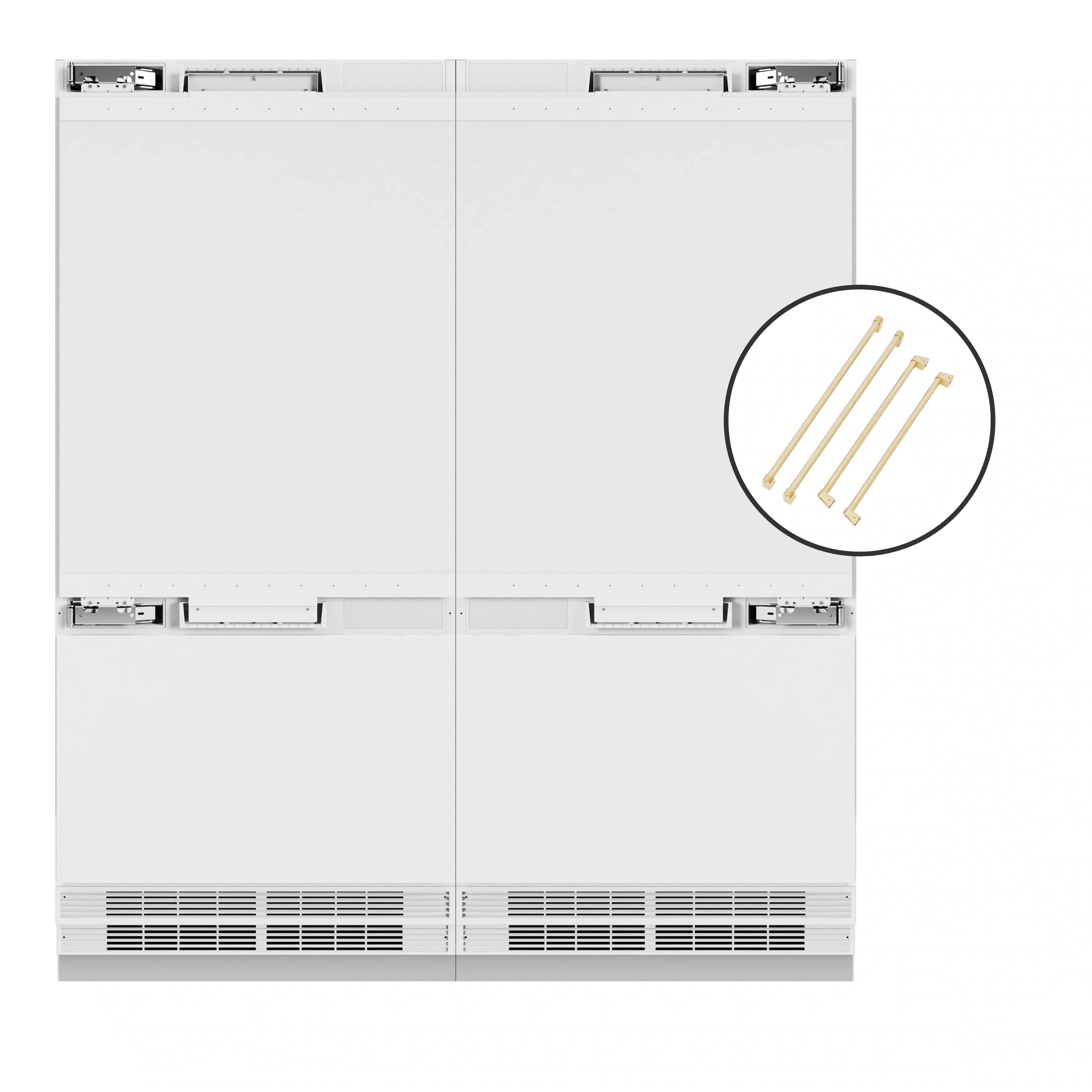 ZLINE Autograph Edition 72-Inch 39.6 Cu. Ft. French Door Built-In Bottom Freezer Refrigerator with Water Dispensers and Ice Makers in Panel Ready and Polished Gold Accents (RBITZ-72-G)