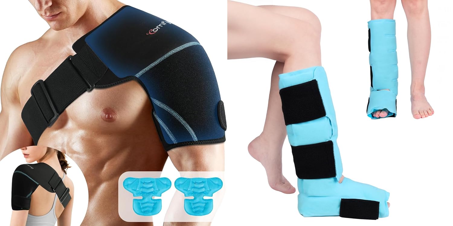 Comfytemp Shoulder Ice Pack Wrap and Full Ankle Foot Ice Pack for Injuries, FSA HSA Eligible, Hot & Cold Compression