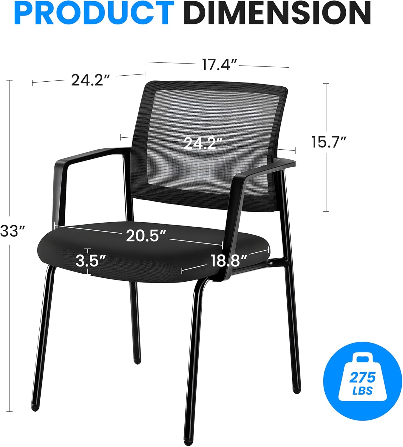 Simple Deluxe Guest Waiting Room Office Arm Chairs 2 Pack No Wheel for Reception Meeting Conference, Stacking Padded Fabric Seat, Mesh Back & Ergonomic Support Rest for Lobby Home Computer Desk