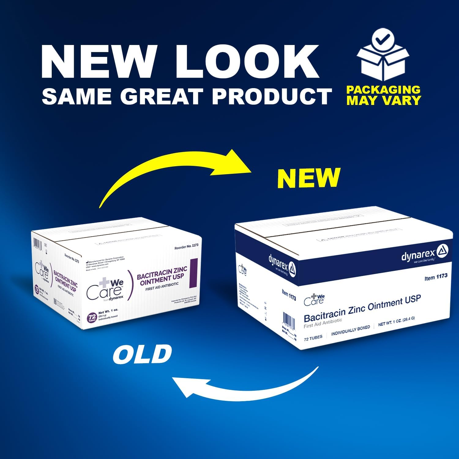 Dynarex Bacitracin Zinc Ointment USP - Burn Cream and Antibiotic Ointment for Minor Cuts, Diaper Rashes, Wound Care and First Aid, 1 oz Tubes - Case of 72 Tubes