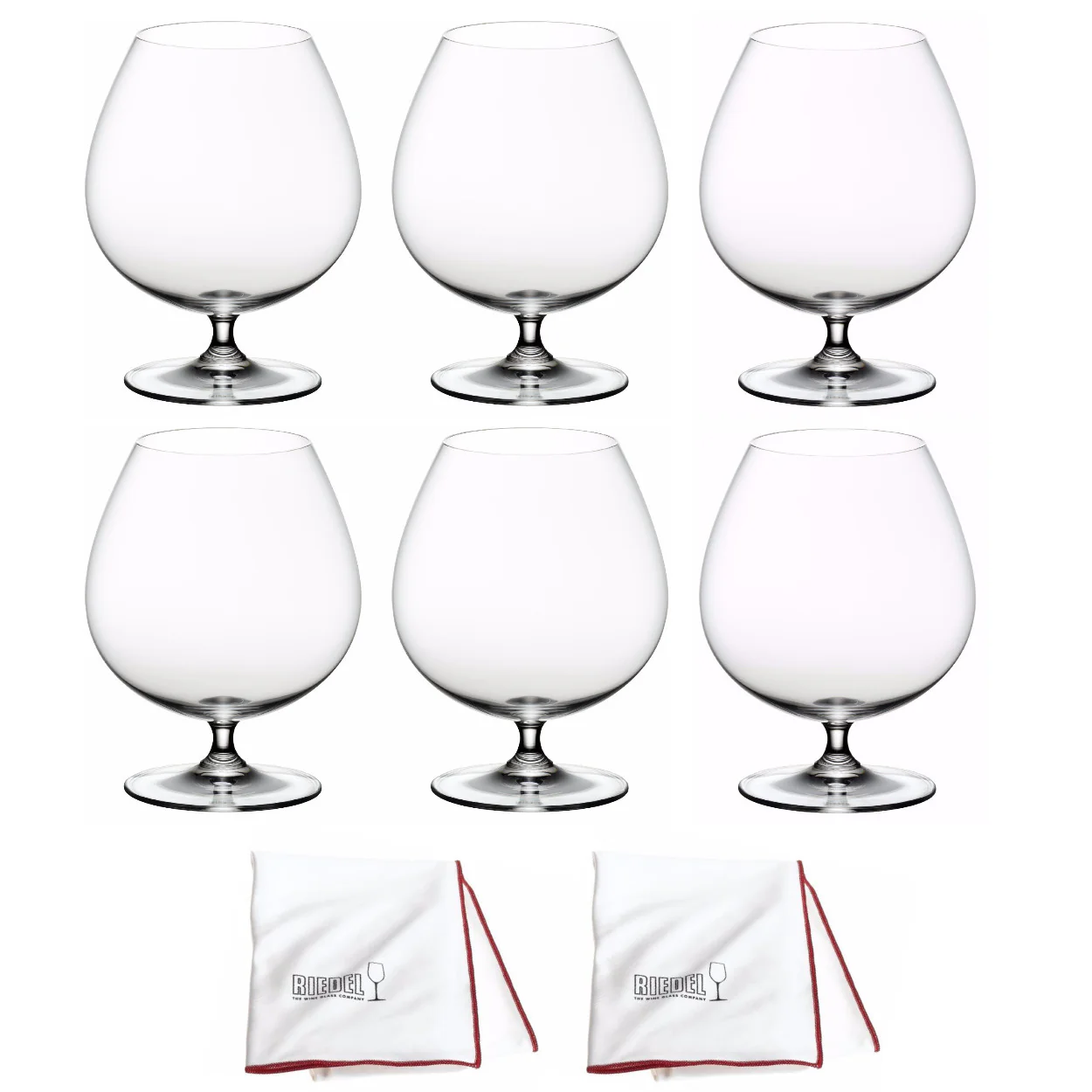 Riedel Vinum Brandy Glass (Set of 6) with Microfiber Polishing Cloth Bundle