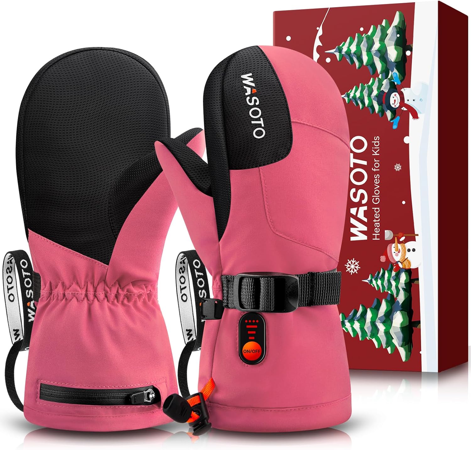 WASOTO Heated Mittens for Kids - Waterproof Electric Heated Ski Gloves for Skiing, Snowboarding, Snowmobiling, Hiking (PU)