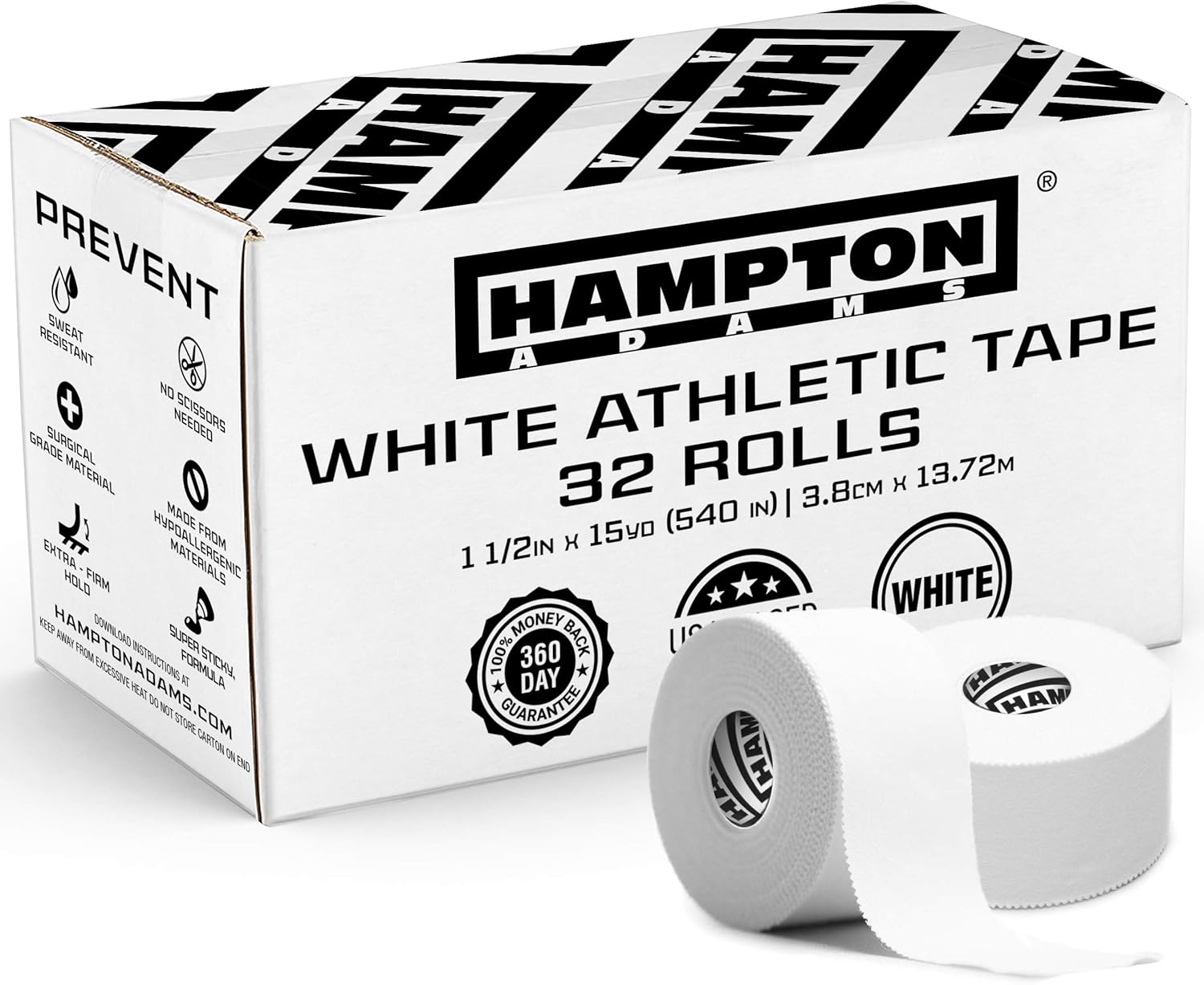 Hampton Adams | As Seen on Shark Tank | Original Bulk Athletic Tape (32-Pack) | 45 ft Rolls | NO Sticky Residue & Easy to Tear | Perfect for Sports Athletes, Trainers & First Aid Injury Wrap