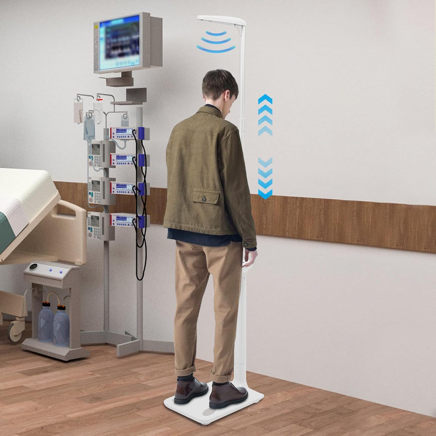 Professional Ultrasonic Medical Scale w/LCD Display Digital Physician Scale Height and Weight Scale for Measuring BMI Body Fat Muscle Calories and More