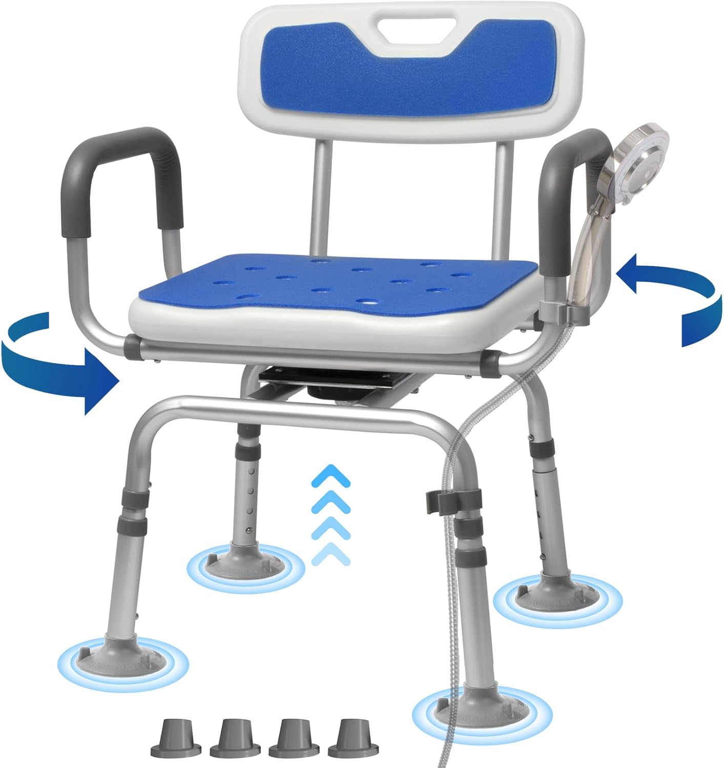 360° Swivel Shower Chair with Back and Arms-FSA Eligible, Rotating Shower Chair, Swiveling Shower Chair with Cold-Proof Pads, Support 400lbs,Swivel Shower Chair for Inside Shower
