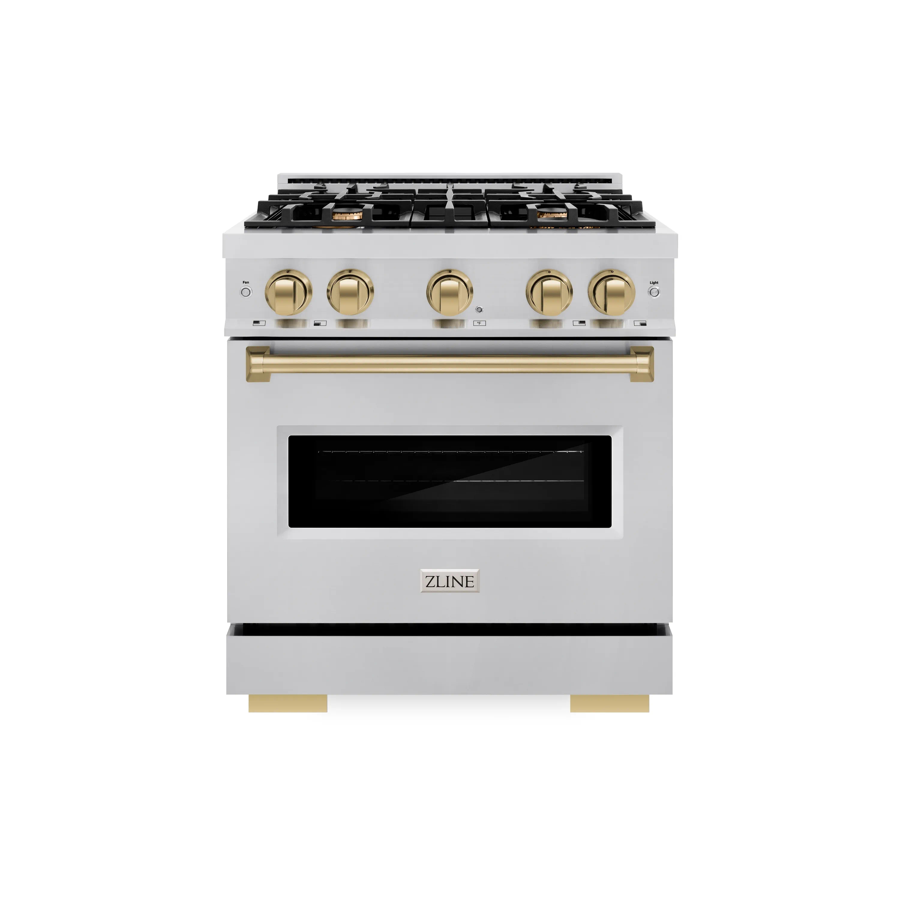 ZLINE Autograph Edition 30-Inch Classic Series Gas Range with 4 Gas Burner Cooktop and 4.2 Cu. Ft. Gas Convection Oven  in Stainless Steel and Champagne Bronze Accents (CGRZ-30-CB)