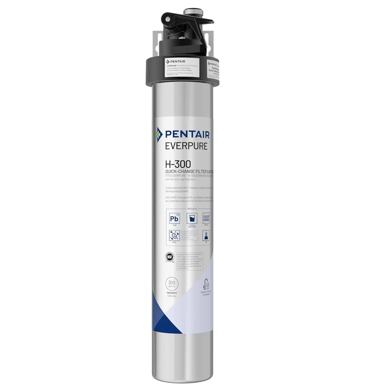 Pentair Everpure H-300 Drinking Water System,  Includes Filter Head, Filter Cartridge, All Hardware and Connectors, 300 Gallon Capacity, 0.5 Micron (EV927076)
