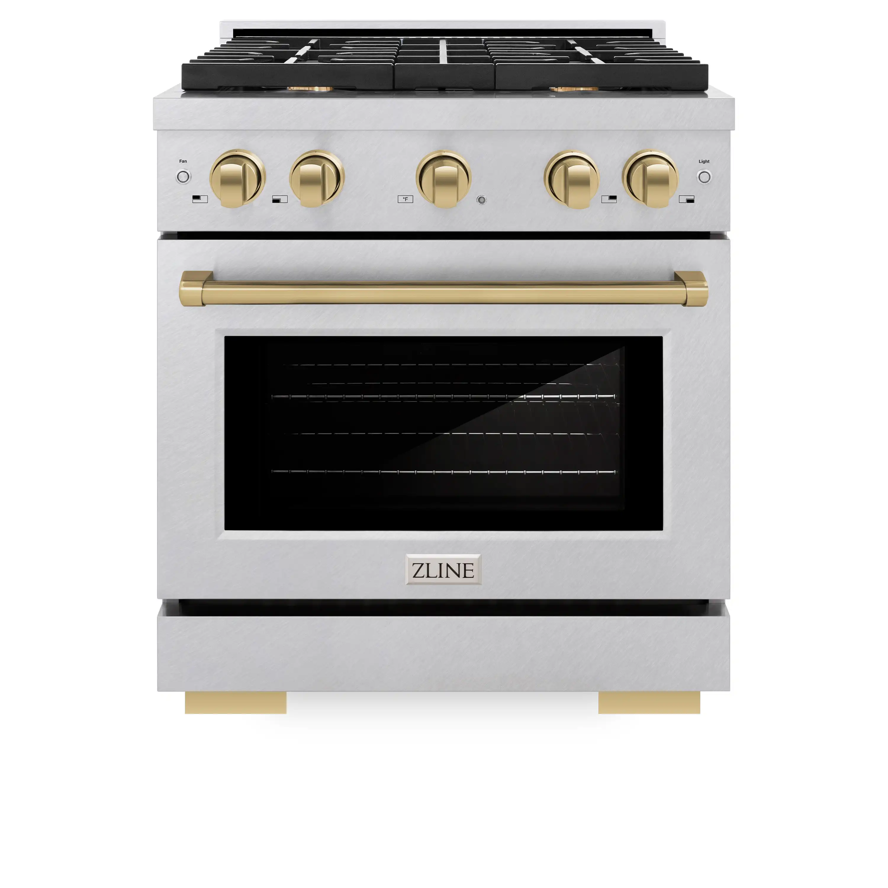ZLINE Autograph Edition 30-Inch 4.2 cu. ft. Paramount Dual Fuel Range with 4 Burner Gas Cooktop and Electric Convection Oven in Satin Stainless Steel with Champagne Bronze Accents (SDRSZ-30-CB)