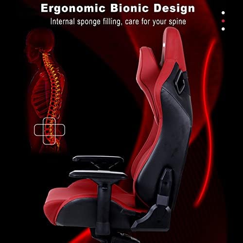 Gaming Chair Ergonomic Gaming Table Chairs Pu Leather Office Desk Chair with 4D Armrests, Height Adjustable, 180O Reclining Backrest, Comfortable Lumbar Support and Headr,Red