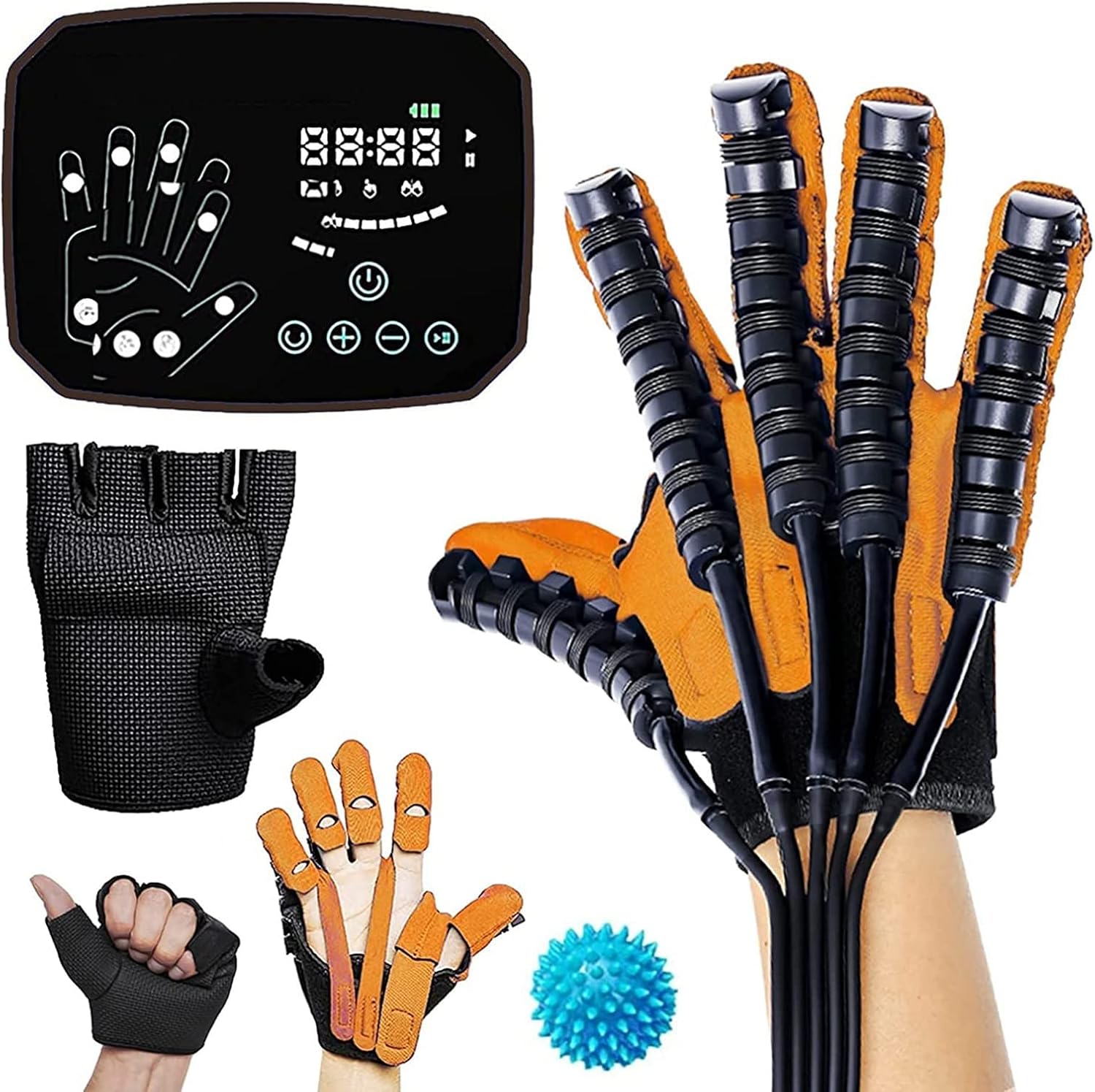 Rehabilitation Robot Gloves Stroke Hemiplegia Finger Trainer Stroke Hand Splint Finger Orthosis Assistive Training Equipment Minimize Spasticity(Size:Right L,Color:Orange-B)