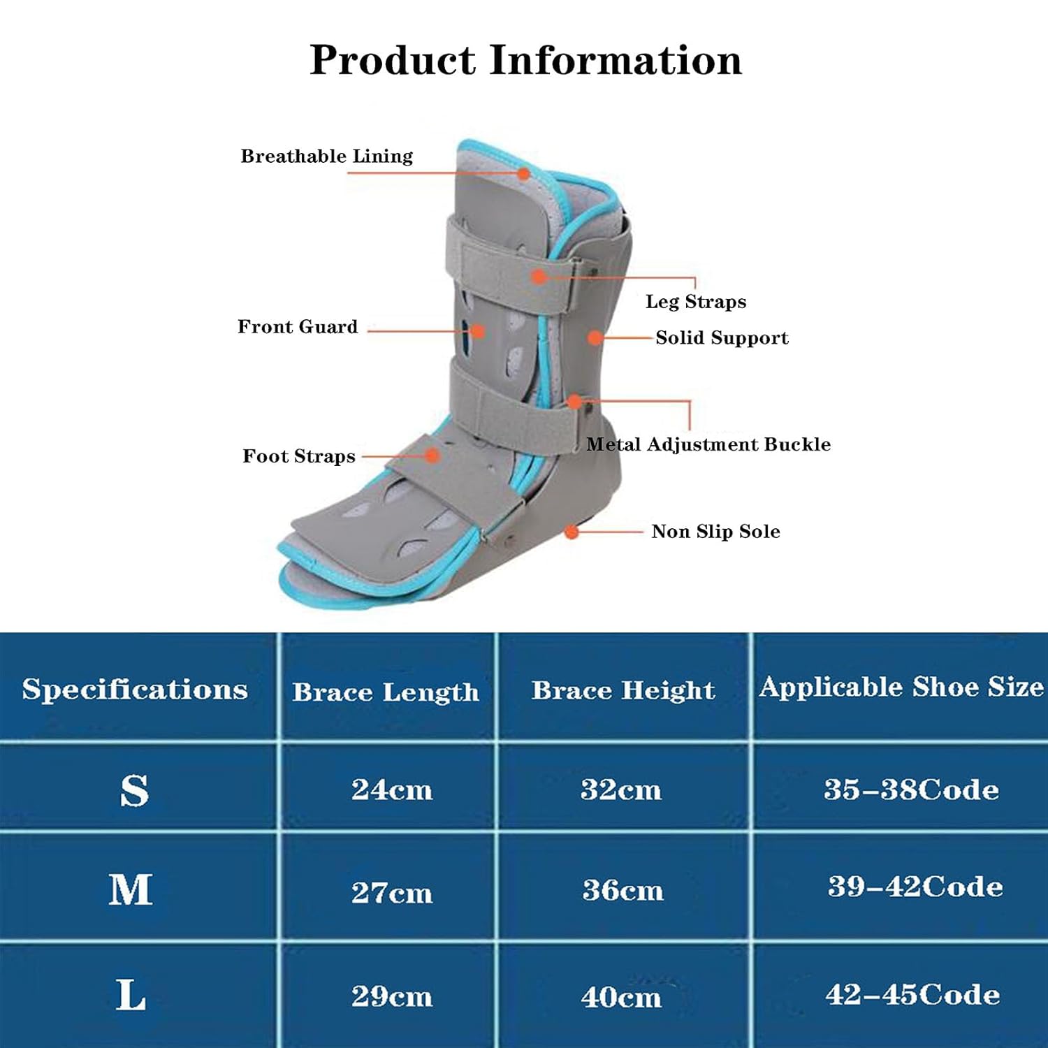 SFKLYU Foot Drop Brace Ankle Foot Orthosis Ankle Stabilizer Brace Othopedic Drop Foot Support Plantar Fasciitis Night Splint,Long with guard plate,L