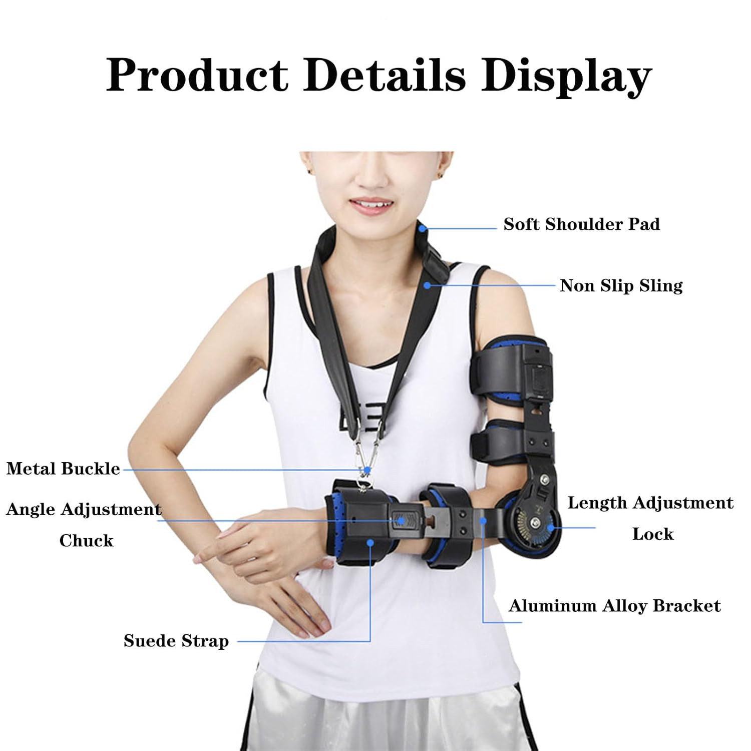 SFKLYU Hinged Elbow Brace Adjustable Splint & Shoulder Strap Adjustable Post Elbow Brace with Sling Stabilizer Splint Arm Injury Recovery Support After Surgery,Right
