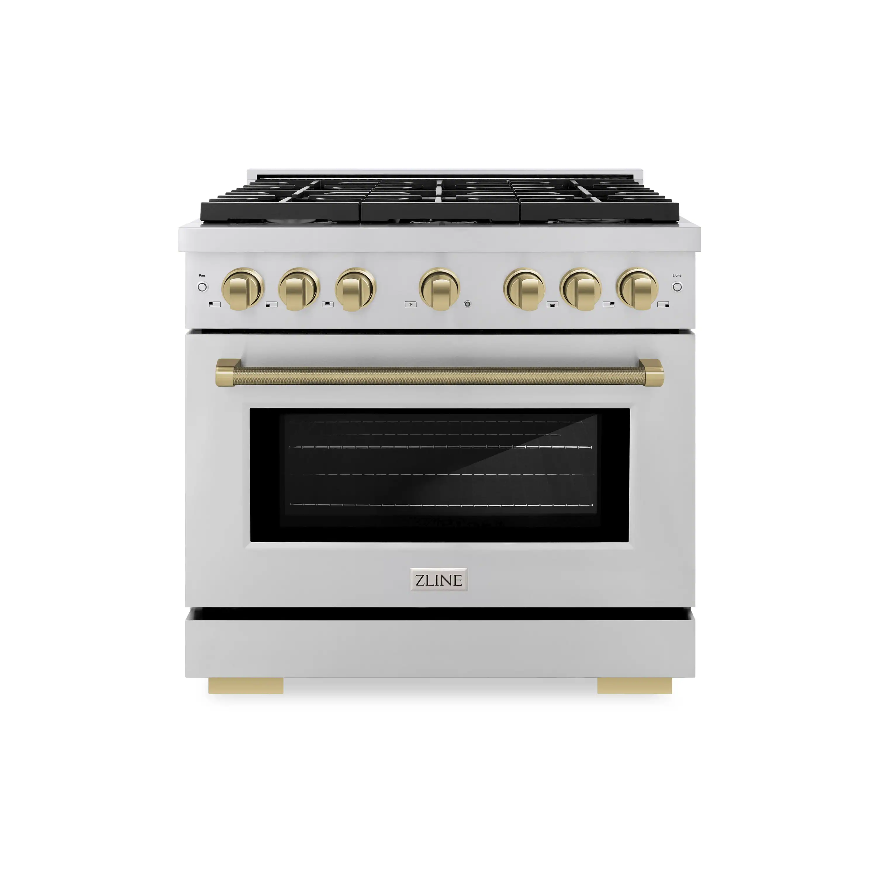 ZLINE Autograph 36-Inch Paramount Gas Range in Stainless Steel with Champagne Bronze Helix Handle (SGRZ-36-KCB)