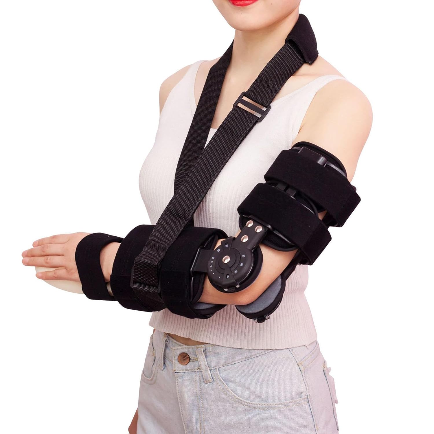 Adjustable Post-OP Elbow Hinged Brace,Arm Support with Shoulder Sling Stabilizer Splint,Night Elbow Sleep Support for Cubital Tunnel Syndrome,Tendonitis,Ulnar Nerve(