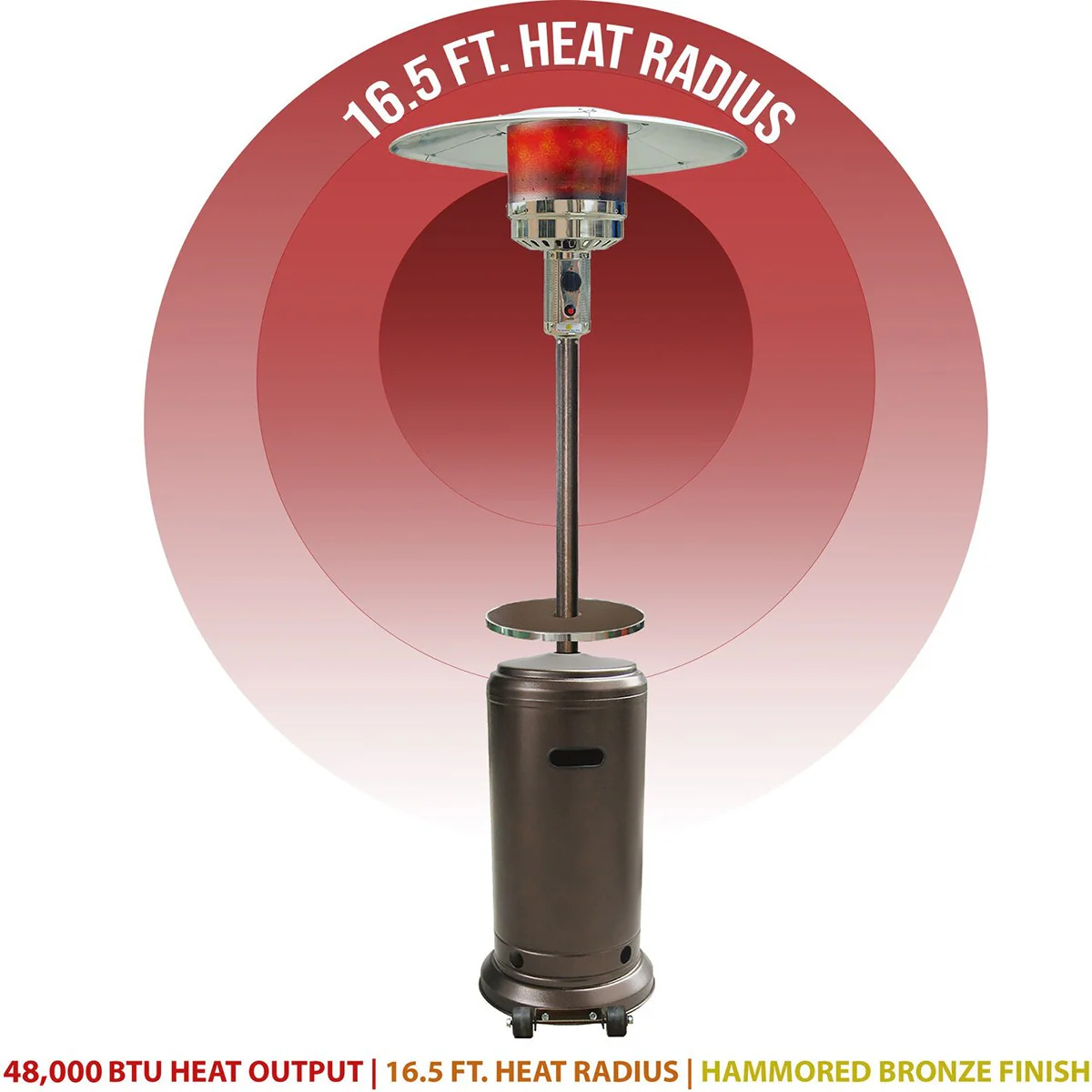 Hanover 48,000 BTU Steel Umbrella Propane Patio Heater - Hammered Bronze