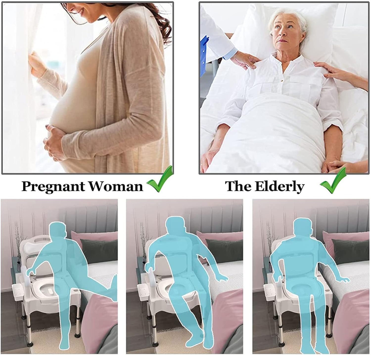 Commode Chair Bedside Toilet Bedside Commodes Height Adjustable Adult Potty Chair for Seniors Portable Toilets for Home Use Suitable for People with Disabilities The Elderly White