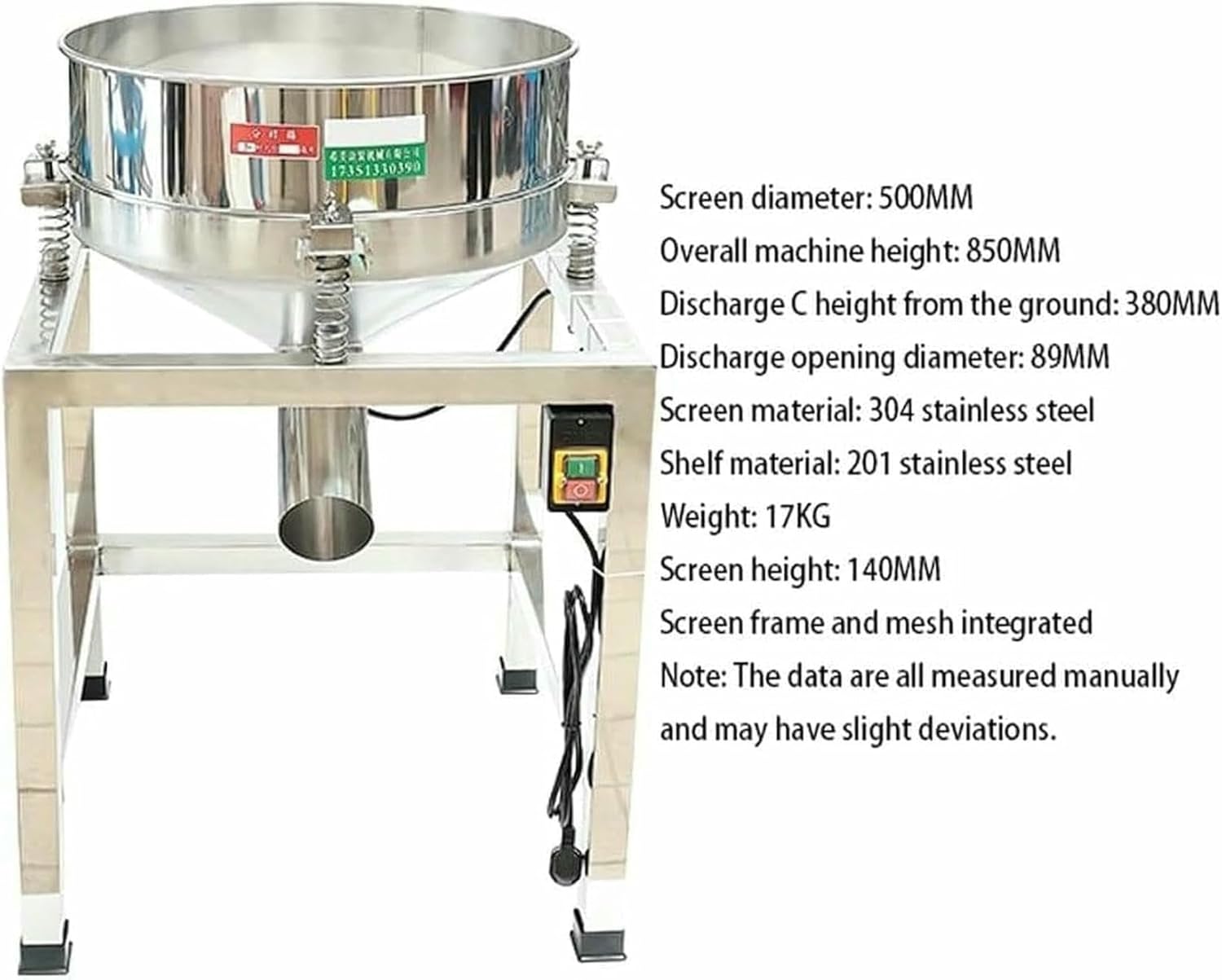 Flour Sifter Stainless Steel Electric Vibrating Flour Sieve, Automatic Shaker Machine, Flour Powder Shaker, for Industrial Use~/