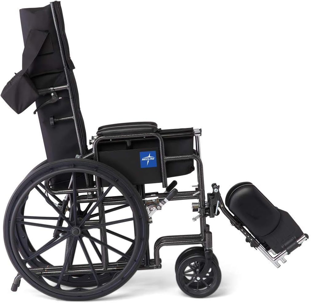 Medline Reclining Wheelchair, Desk-Length Arms and Elevating Leg Rests, 20