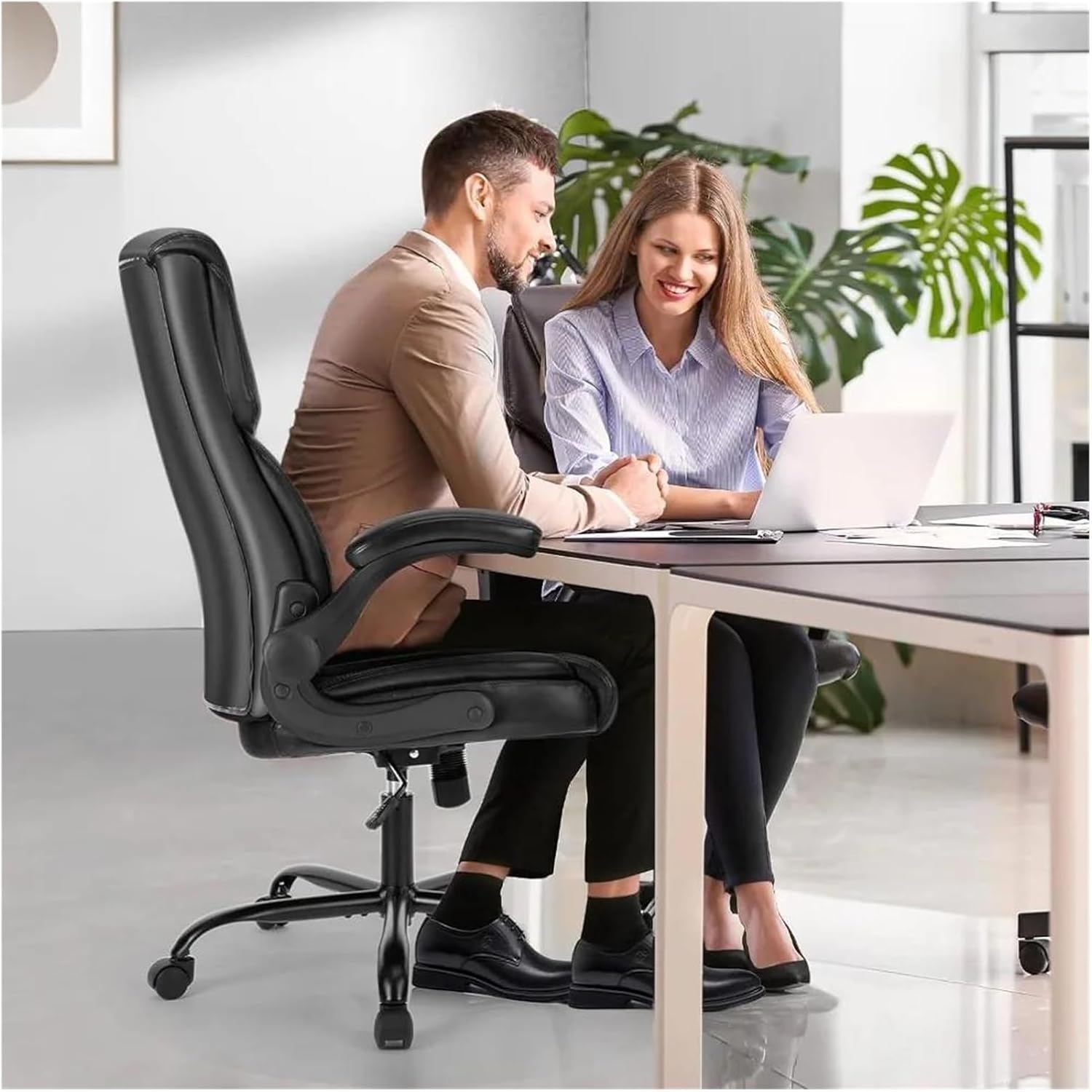 Managerial Chairs, Office Chair – Ergonomic Adjustable Computer Desk Chairs with High Back Flip-Up Armrests Swivel Task Chair with Lumbar Support,Black