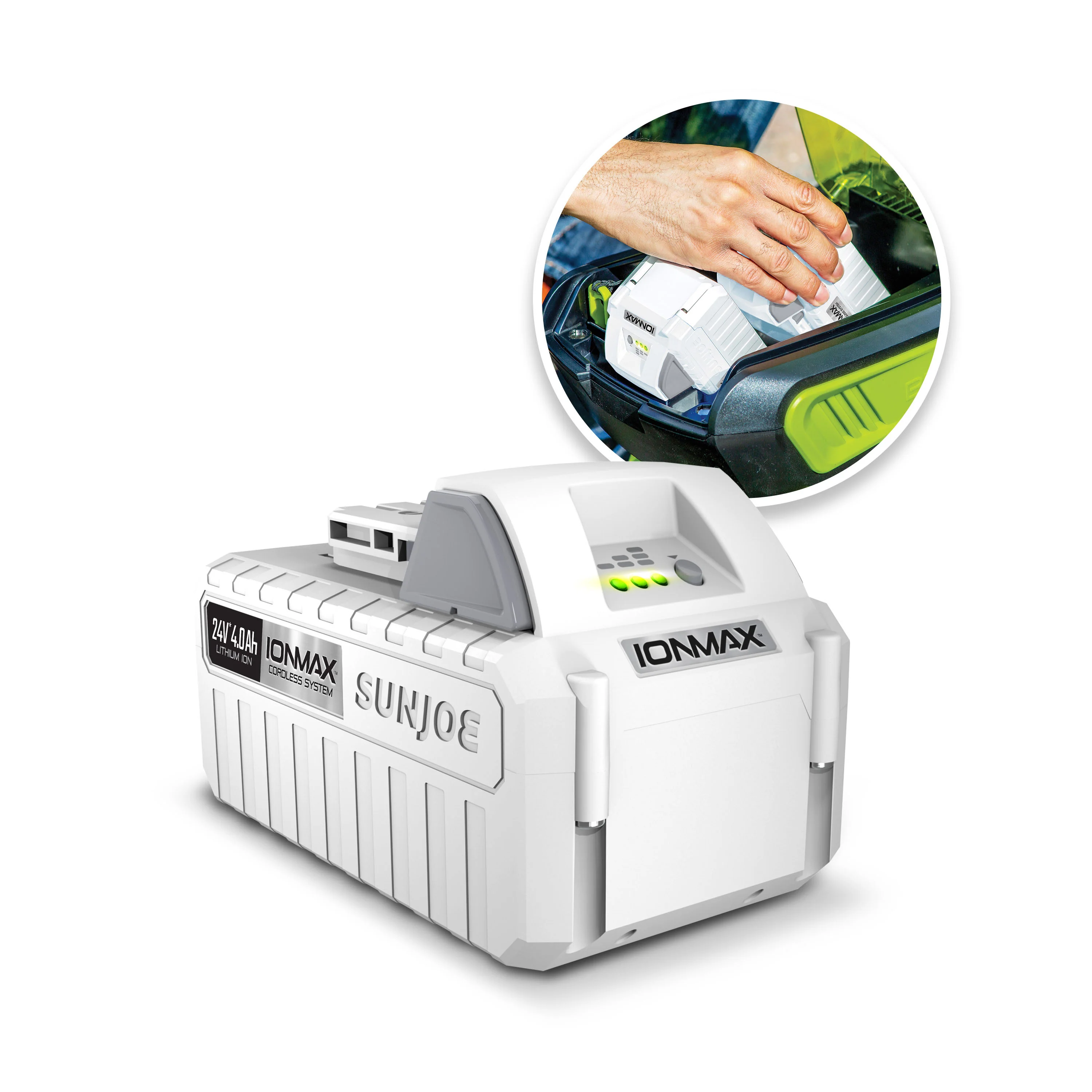 Snow Joe 24VBAT CERTIFIED AUTHENTIC IONMAX 24-Volt* 4.0-Ah Lithium-ION Battery | Universal for all JOE Brands (Sun Joe, Auto Joe, Snow Joe, Power Joe) IONMAX Devices | Battery Management System | 3-Stage LED Display