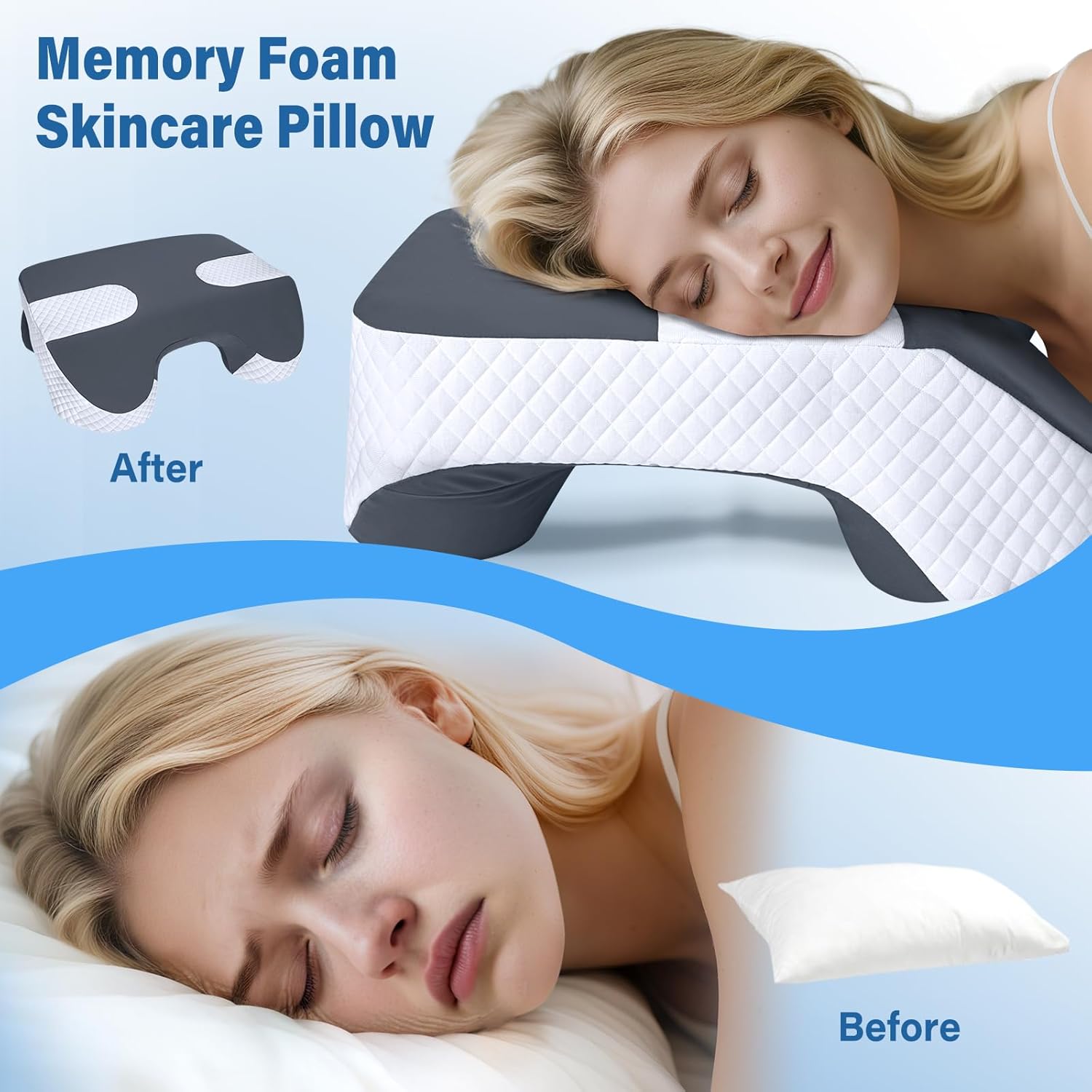 SAHEYER Side Sleeper Pillow with Arm Holes, 2 in 1 Shoulder Relief System for Rotator Cuff Pain, Memory Foam Pillow for Adults with 3 Arm Place Hole, Grey