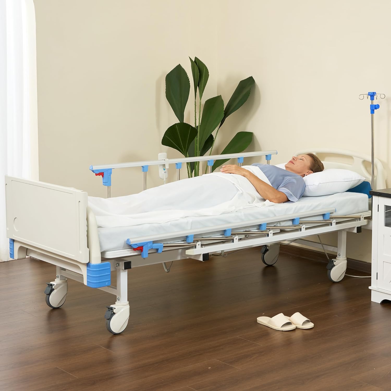 Hospital Bed Electric 2 Function, 5-Inch Locking Casters for Home Hospital Use, 530LBS Loading, with IV Pole, Bed Tray and Mattress