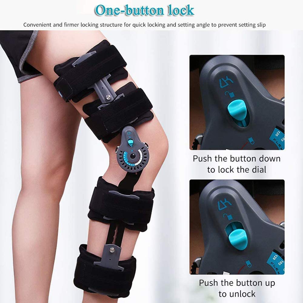 Hinged Knee Brace, Hinged Post Op Knee Brace Adjustable Leg Stabilizer Recovery Immobilization After Surgery Fracture Post-Op Meniscus Tear(