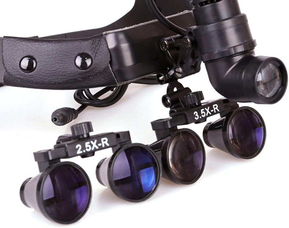 Dental Binocular Loupes with Light， 3W Surgical Headlight， 330~420mm Working Distance， HD Blue Coating Lens， for ENT Surgical Cardiovascular Surgeries Dentistry，Blue-3.5X