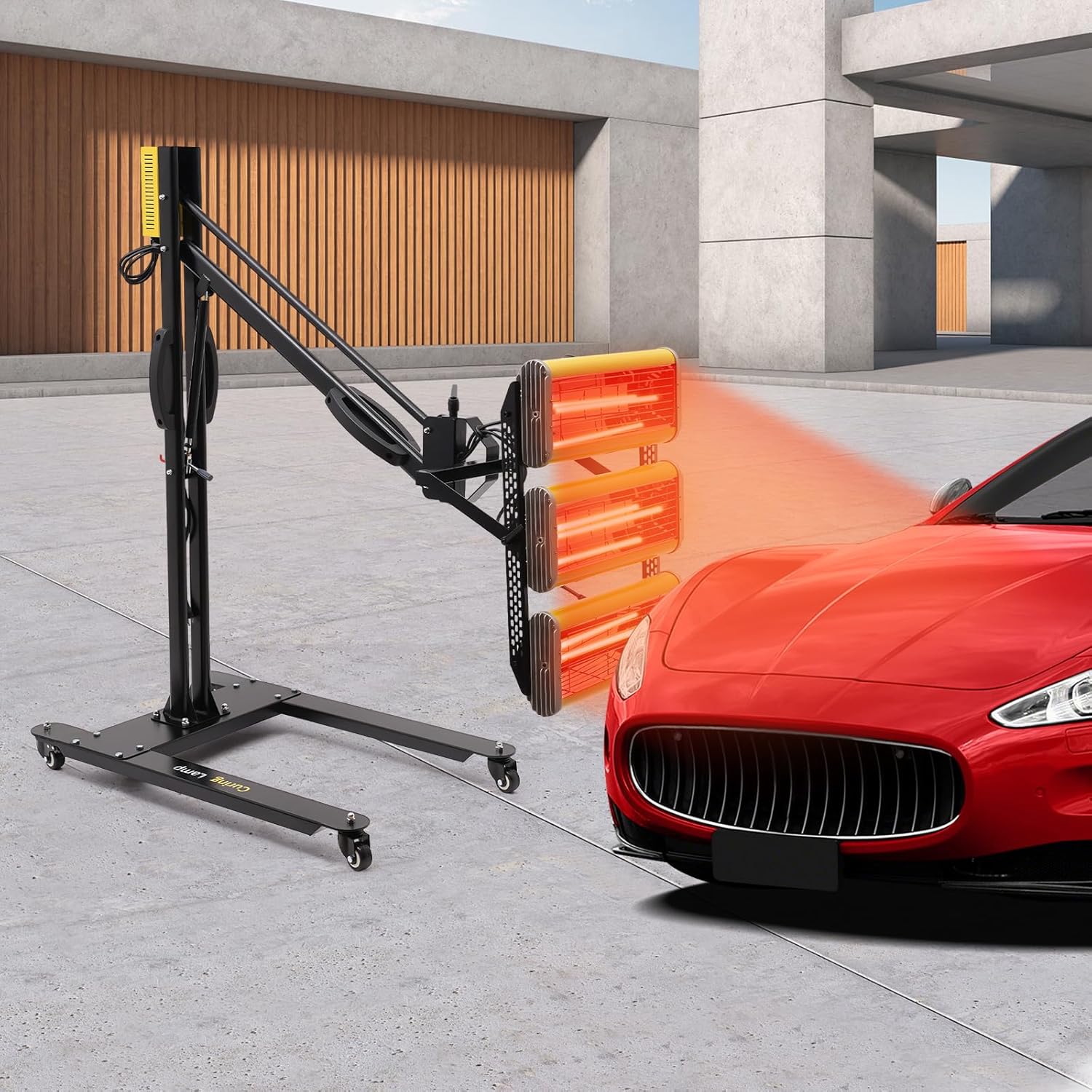 3900W Paint Baking Lamp with Hydraulic Lever, 180°Adjustable Support arm Automotive Baking Paint Lamp with Timer, Paint Curing Lamp for Spray Booths Car Bodywork Repair Tools