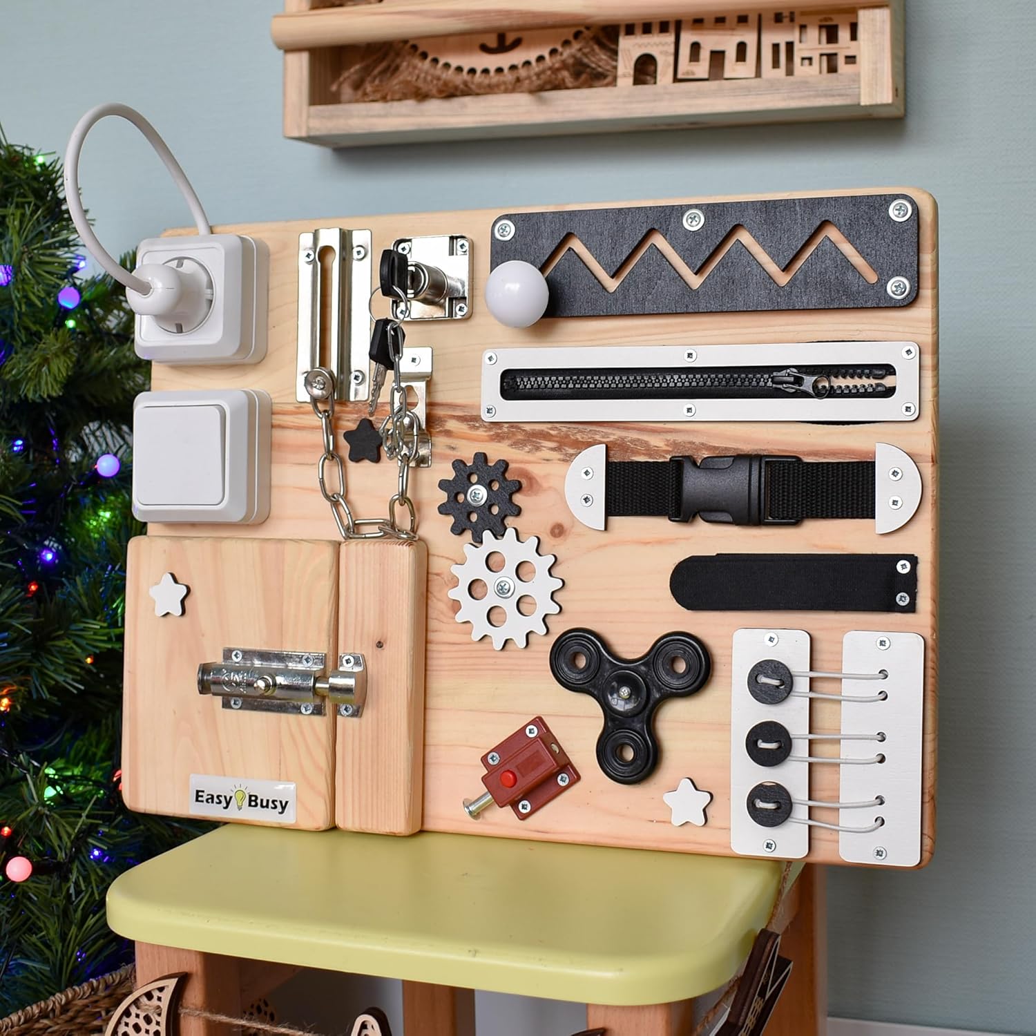 Small Sensory Therapy Board for Dementia and Alzheimer’s – Fine Motor Arm Activity Tool for Seniors – Dementia Busy Board S Size (Without a wooden stand)