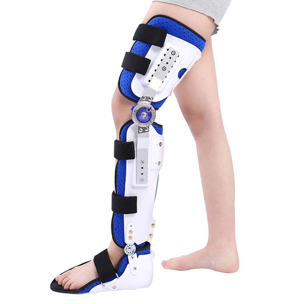 Adjustable Hinged Leg Knee Brace Orthosis Walking Ankle and Foot Fixed Brace Support Leg and Ankle Fixed Bracket Knee Joint Corrector (Blue+white-Left