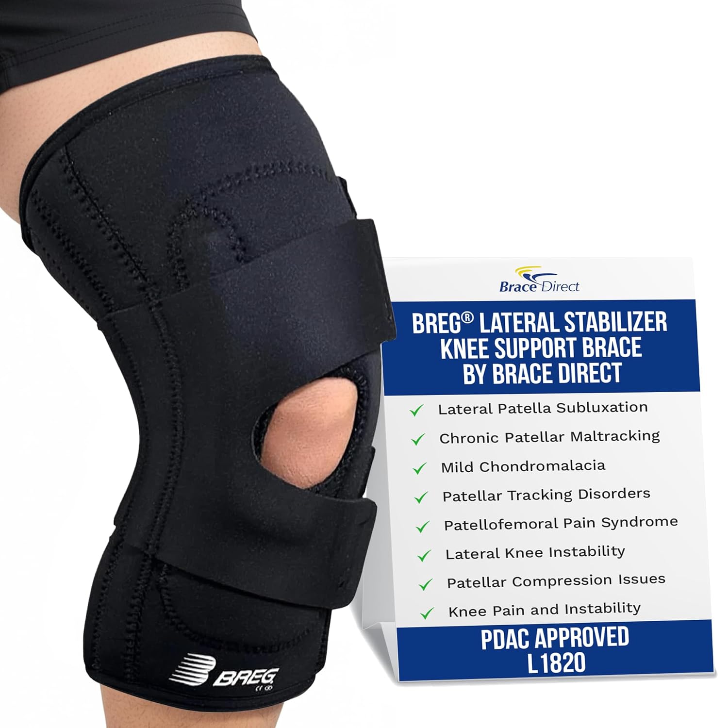 Brace Direct Breg Lateral Stabilizer Neoprene Knee Brace - Patellar Tendonitis & Tracking Support A4467 (M - Left Knee - 18–21