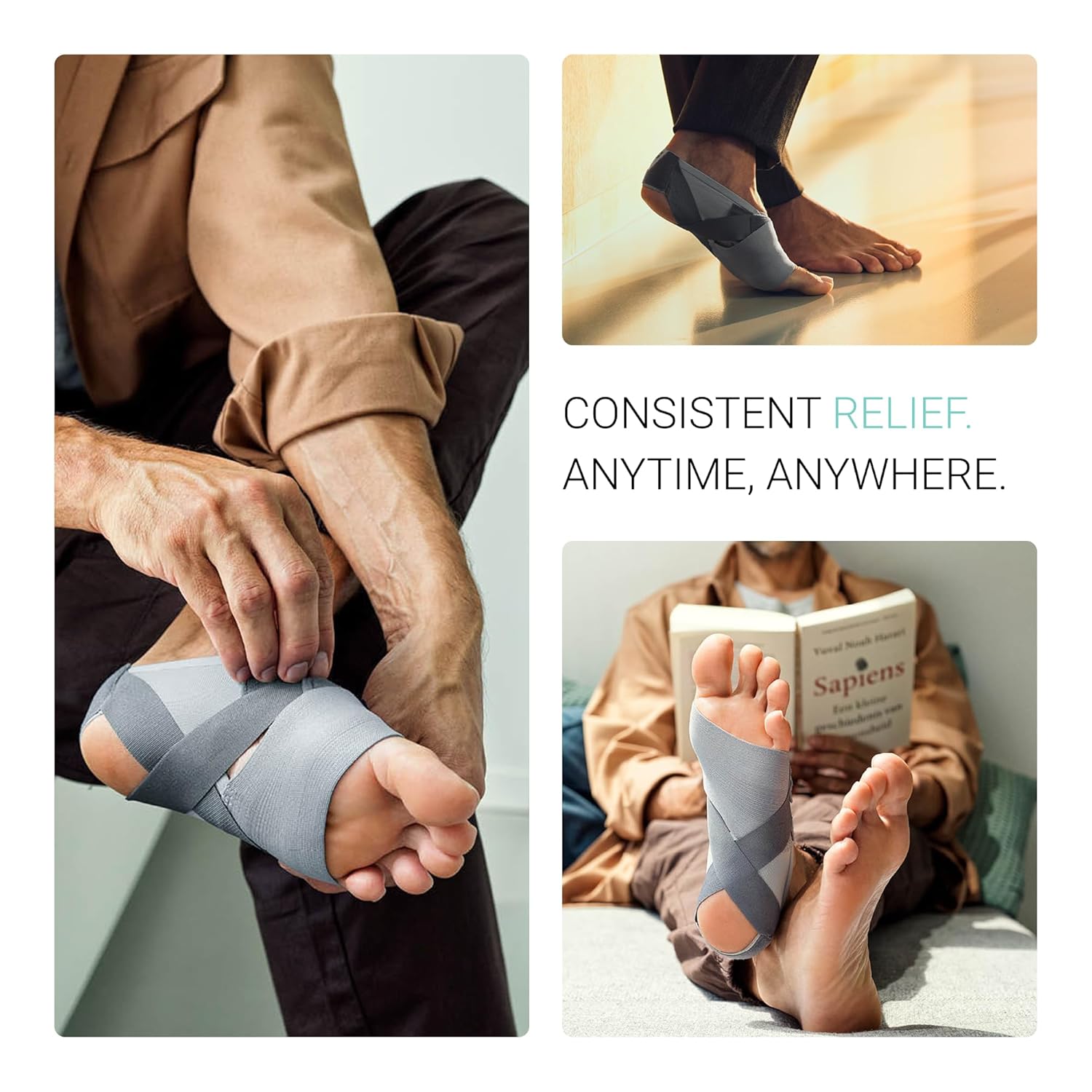 PUSH med Foot Brace FP | All-Day Plantar Fasciitis Relief Brace for Heel Pain | Lightweight Foot Support, Worn With or Without Shoes (Left, Size 2)