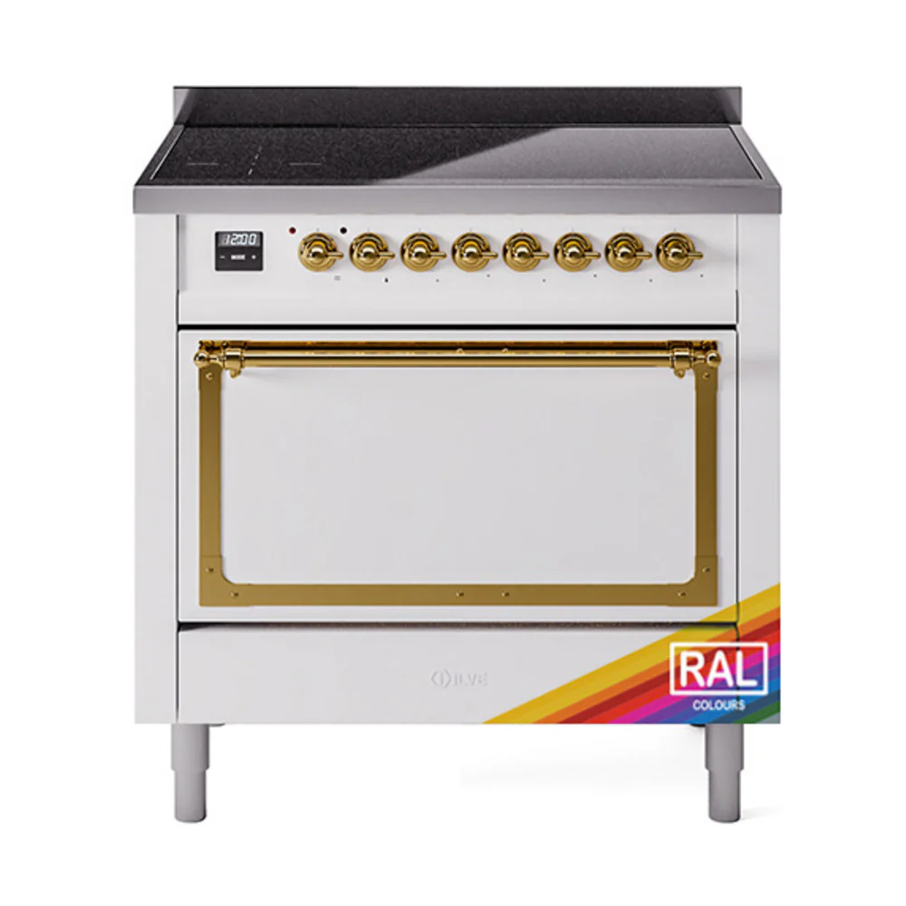 ILVE Nostalgie II Noblesse 36-Inch Induction Range with Solid Door in RAL with Brass Trim (UNI366QNMPRAG)