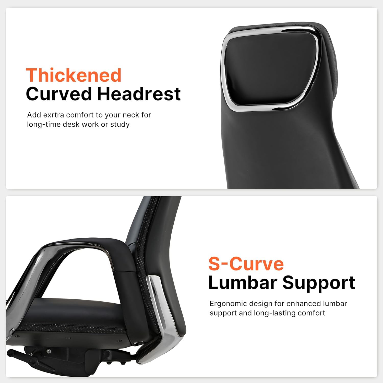 EUREKA ERGONOMIC Serene Executive Office Chair Genuine Leather Office Chair, Modern Executive Chair 135° Back Support Comfy Desk Chair with Arms & Aluminum Base for Home-Black