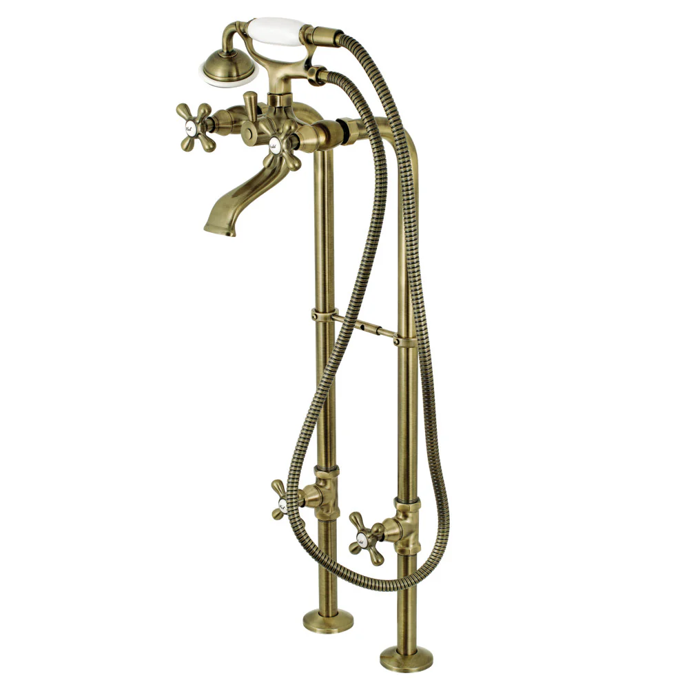 Kingston Brass Kingston Freestanding Tub Faucet with Supply Line and Stop Valve, Antique Brass (CCK266K3)