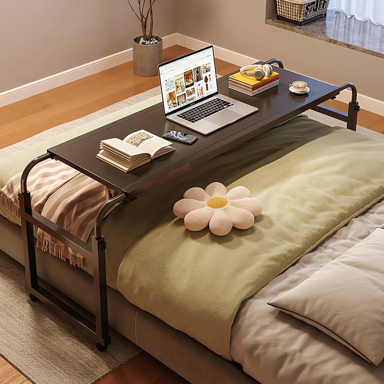 Hospital Table Over Bed for Home Use Swivel,Over The Bed Table with Wheels,Adjustable Height Table,Hospital Bed Table,Chair Cart,Laptop Desk for Bed,Recliner Table,Perfect for Hospital Famil