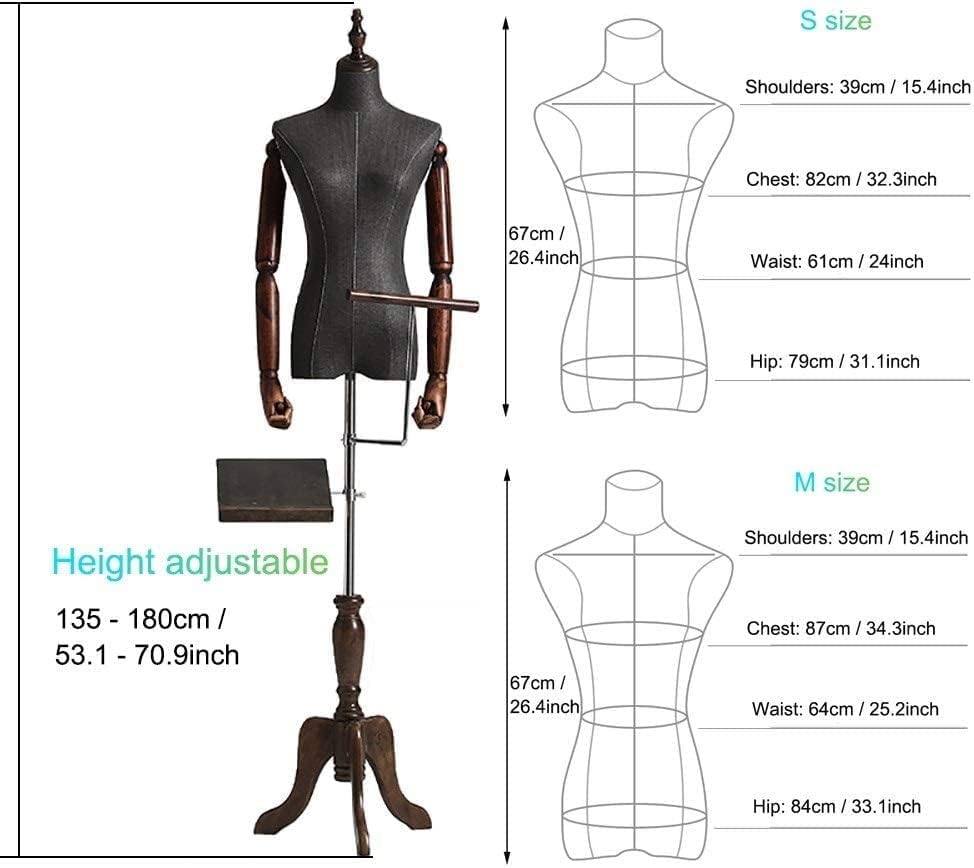 Female Dress Form Display Mannequin Body Torso Female Mannequin Torso Body with Tripod Stand Base/Pants Rack/Shoe Support, Great for Window Displays, Malls, Clothing (with Arms-S