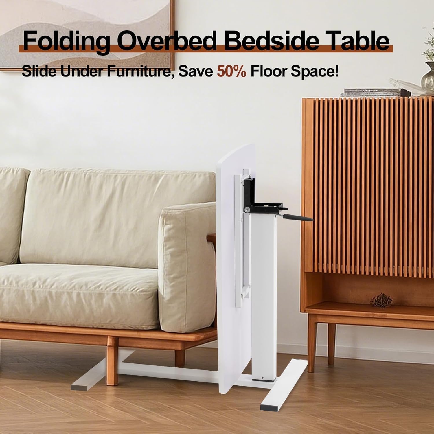 Adjustable Overbed Bedside Table with Hidden Casters, Pneumatic Mobile Laptop Computer Standing Desk, Medical Foldable Cart Movable Rolling Table for Hospital Home Use(32