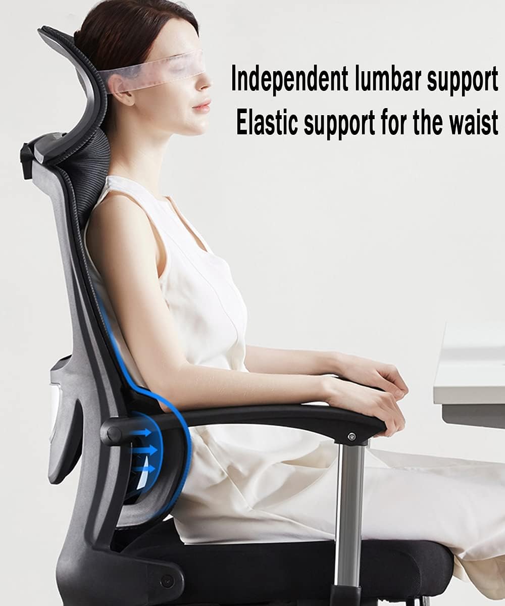 Executive Recline Tables and Chairs Linkage Armrest Lumbar Support High Back Net 155° Tilt 360° Rotation Seat Lift Reinforced Nylon Resin Base Silent PU Casters Unisex(