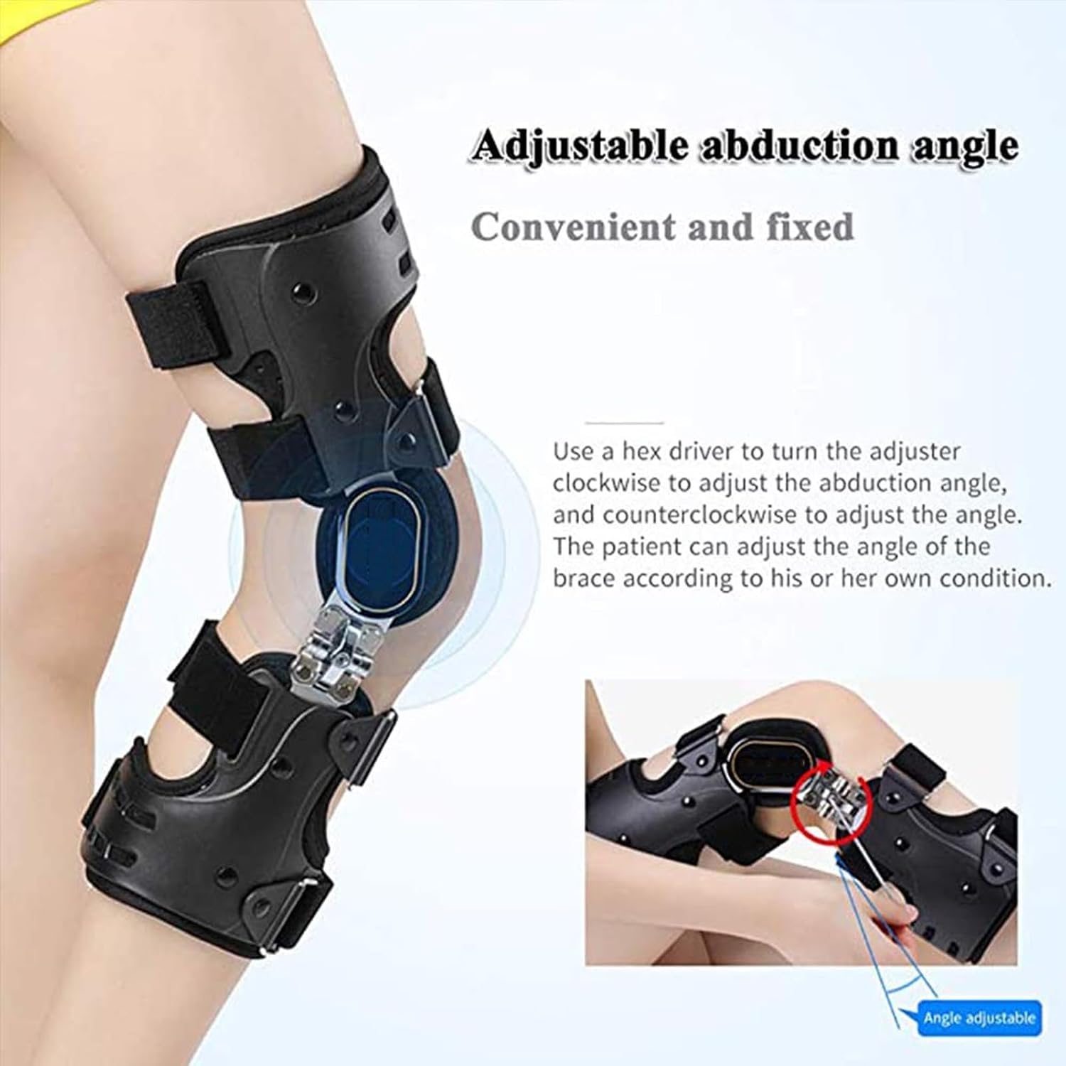 Adjustable Hinged ROM Knee Brace with Strap, Post OP Patella Injury Immobilizer Brace Orthopedic Guard Protector - Full Leg Stabilizer Knee Orthosis Splint(