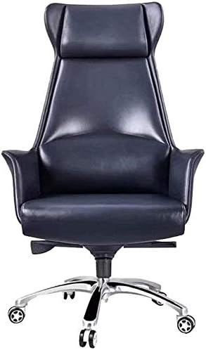 Executive Swivel Adjustable Swivel Office Desk Chair with Armrests Lumbar Support Desk Ergonomic Chair Chair Reclining Ergonomic Design Leather Boss Chair Durable and Stable (Blue High back)